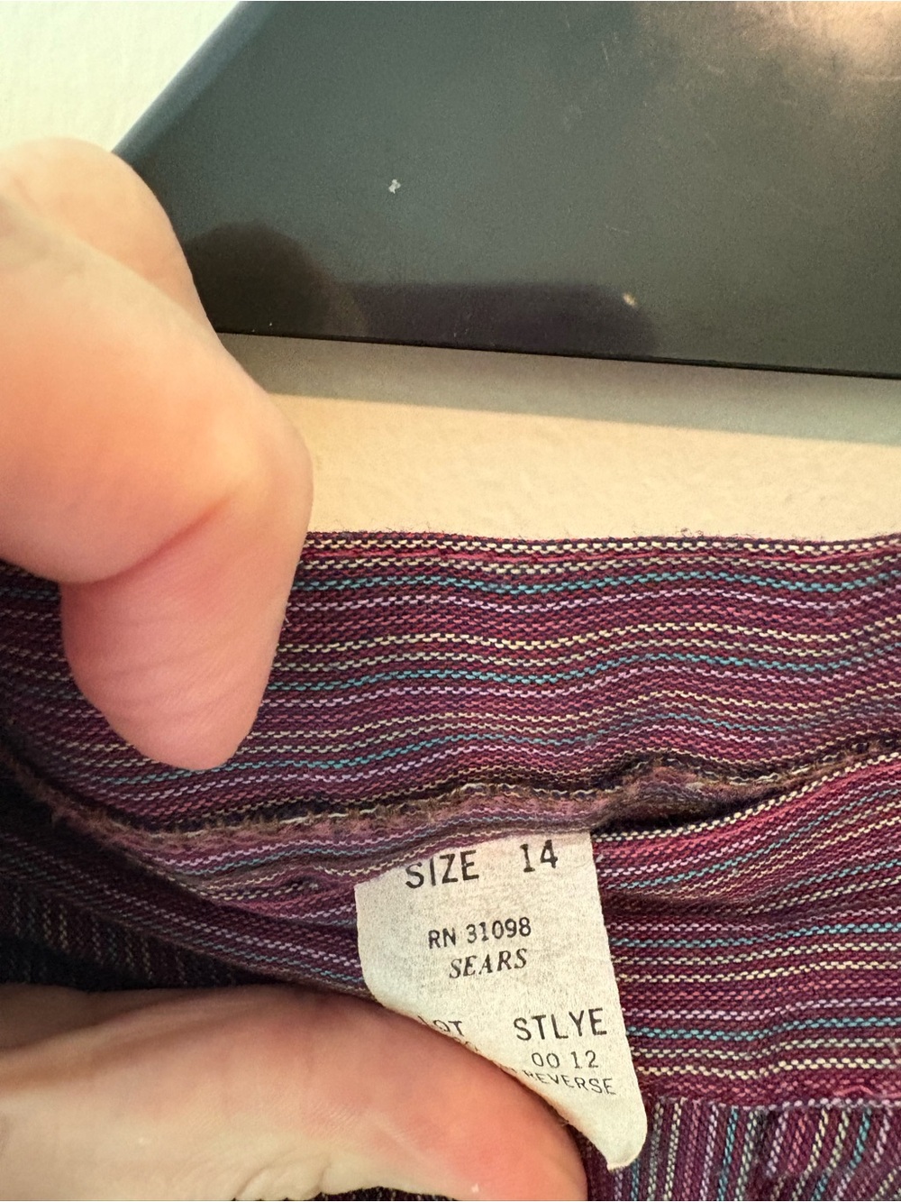 Vintage Sears High-Waist Pinstripe Trousers in Deep Plum Multicolor Pinstripe - Picture 3 of 3